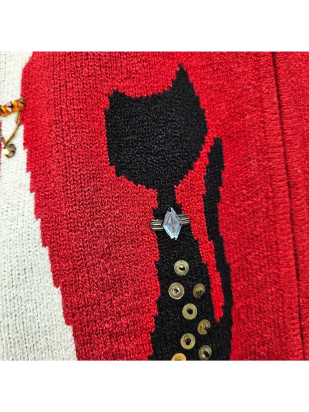 Allison Daley Vintage 90s Red Cat Knit Sweater Vest Zip M/L - Picture 9 of 14